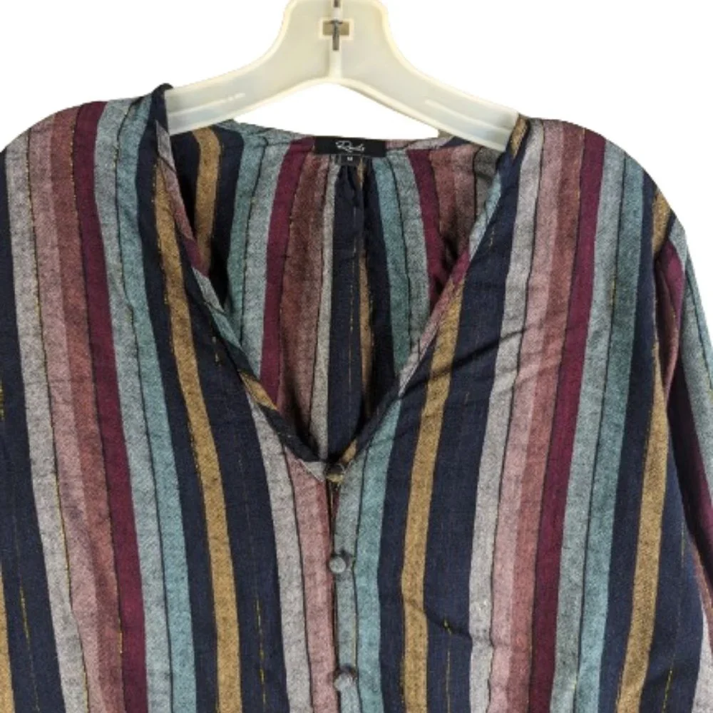 Rails Beaux Varadero Stripe Linen Blend Long Sleeve Blouse Medium - Picture 6 of 16